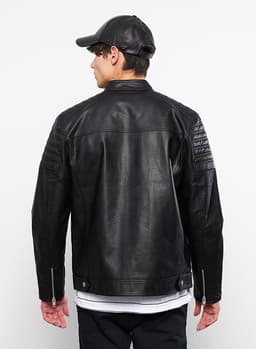 Slim Fit Stand Collar Men's Leather Look Coat 1