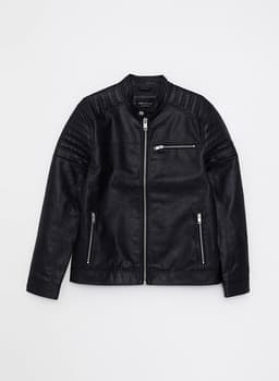 Slim Fit Stand Collar Men's Leather Look Coat 6