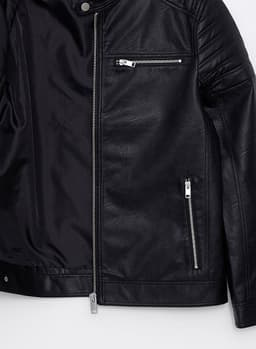 Slim Fit Stand Collar Men's Leather Look Coat 4