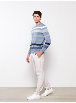 Crew Neck Long Sleeve Striped Men's Knitwear Sweater 1
