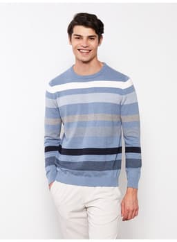 Crew Neck Long Sleeve Striped Men's Knitwear Sweater 3