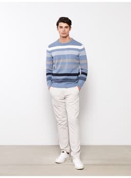 Crew Neck Long Sleeve Striped Men's Knitwear Sweater 5