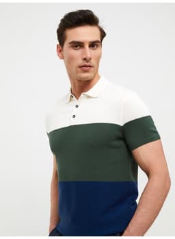 Polo Collar Short Sleeve Color Block Men's Knitwear Sweater 0