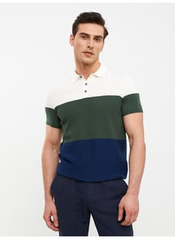 Polo Collar Short Sleeve Color Block Men's Knitwear Sweater 1