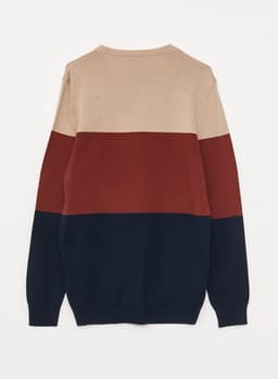 Crew Neck Long Sleeve Men's Tricot Sweater with Color Block 2