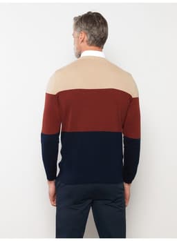 Crew Neck Long Sleeve Men's Tricot Sweater with Color Block 1
