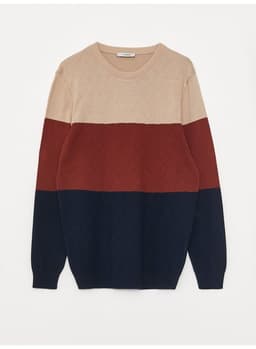 Crew Neck Long Sleeve Men's Tricot Sweater with Color Block 3