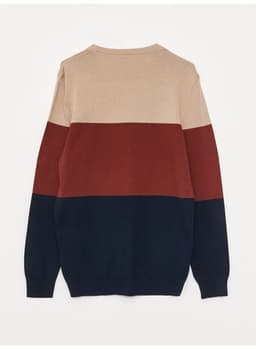 Crew Neck Long Sleeve Men's Tricot Sweater with Color Block 6
