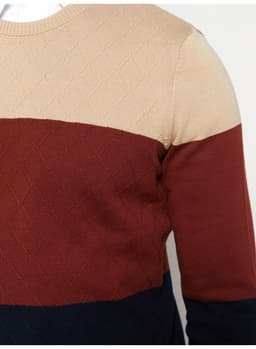 Crew Neck Long Sleeve Men's Tricot Sweater with Color Block 5