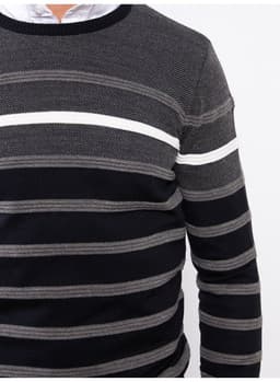Crew Neck Long Sleeve Striped Men's Tricot Sweater 0